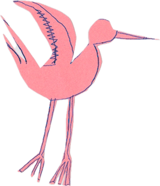 This is a paper bird, cut out of pink paper.